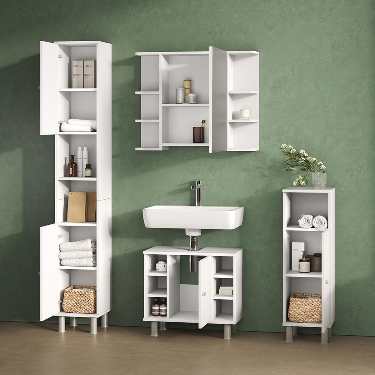 BADMÖBEL-SET Fucino Weiß 4 Teile - Weiß, Holzwerkstoff (60/54/32cm) - Livinity®