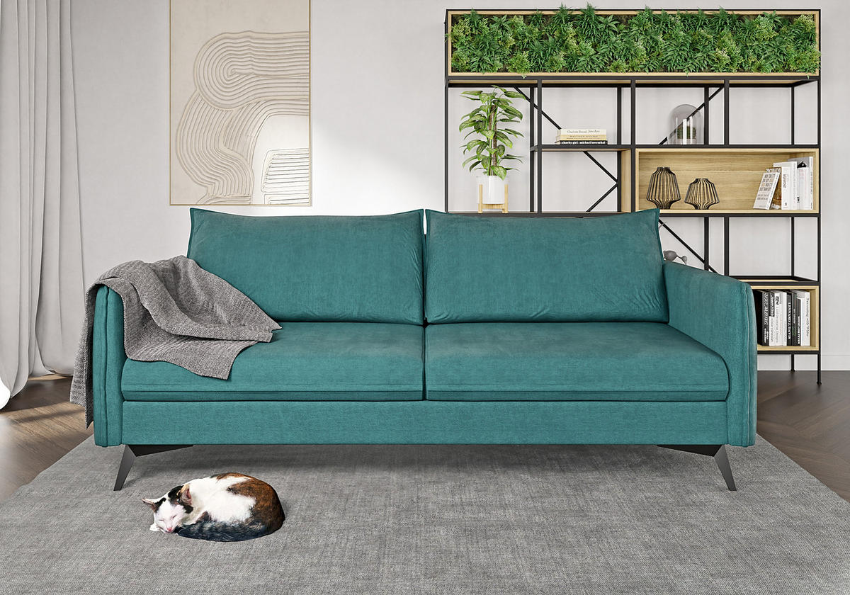 SITZGARNITUR 3+2+1 Pulse Türkis Luxusmikrofaser - Türkis/Schwarz, Holz/Textil (199/86/91cm) - S-Style Möbel