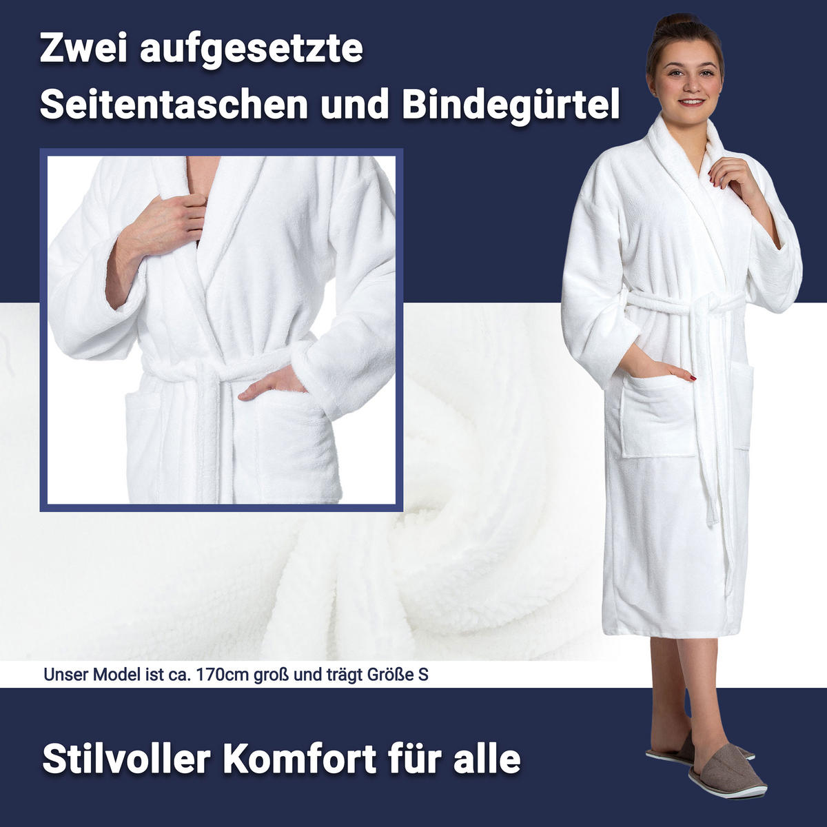 BADEMANTEL, XXL, 100% Polyester-Velours / 100% Baumwolle, Weiß - Weiß, Textil (XXLnull) - Zollner