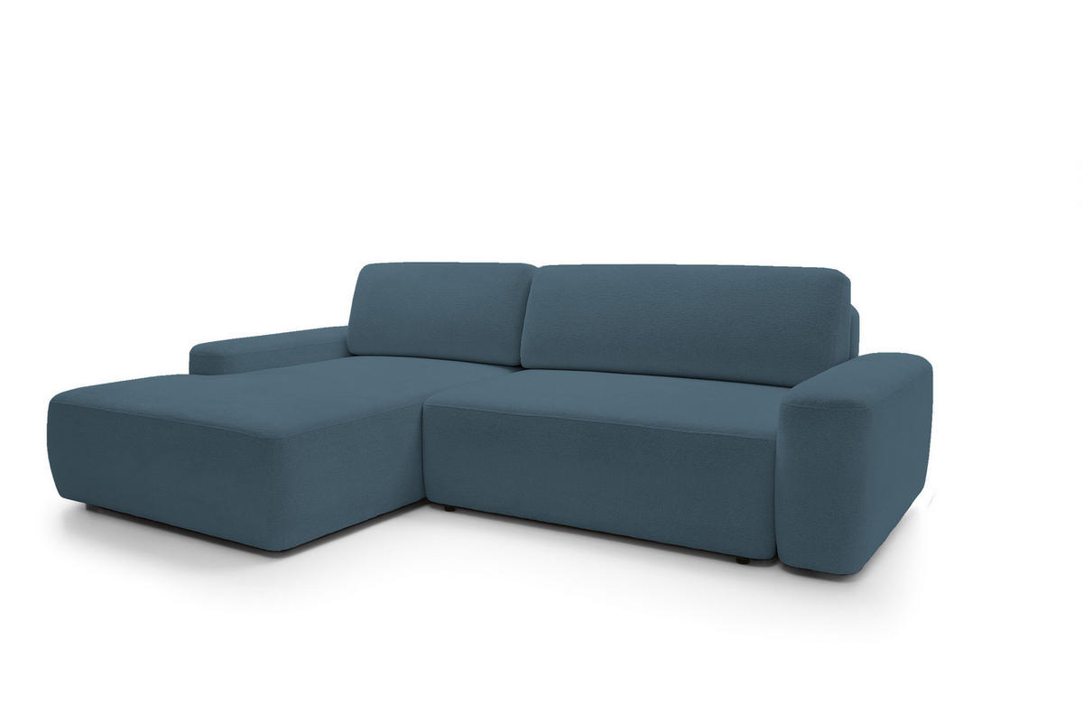 ECKSOFA BOULI 4-Sitzer Polstersofa Raven mit Schlaffunktion 130x210cm Bettzeugablage 264x162x82cm linksseitig Farbe: seegrün - Smaragdgrün, Holz/Textil (162/264cm) - DomoHome
