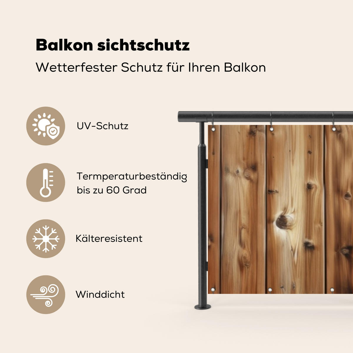 BALKON-SICHTSCHUTZ Holz - Regale - Braun - Buchefarben, Kunststoff (500/110cm) - MuchoWow