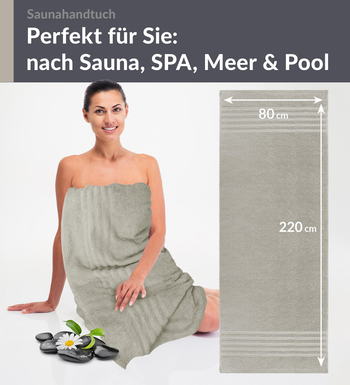 SAUNATUCH London Kiesel Grau 80x220 cm - Sandfarben, Textil (80/220cm) - Lashuma