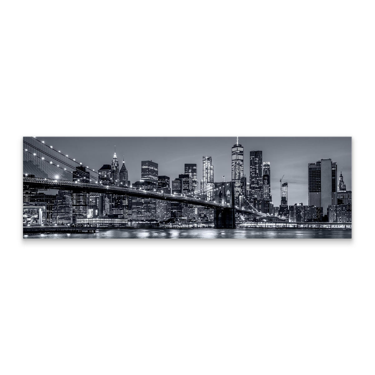 PANORAMABILD New York Panorama Architektur 3D 145x45 - Schwarz/Weiß, Textil (145/45cm) - Muralo