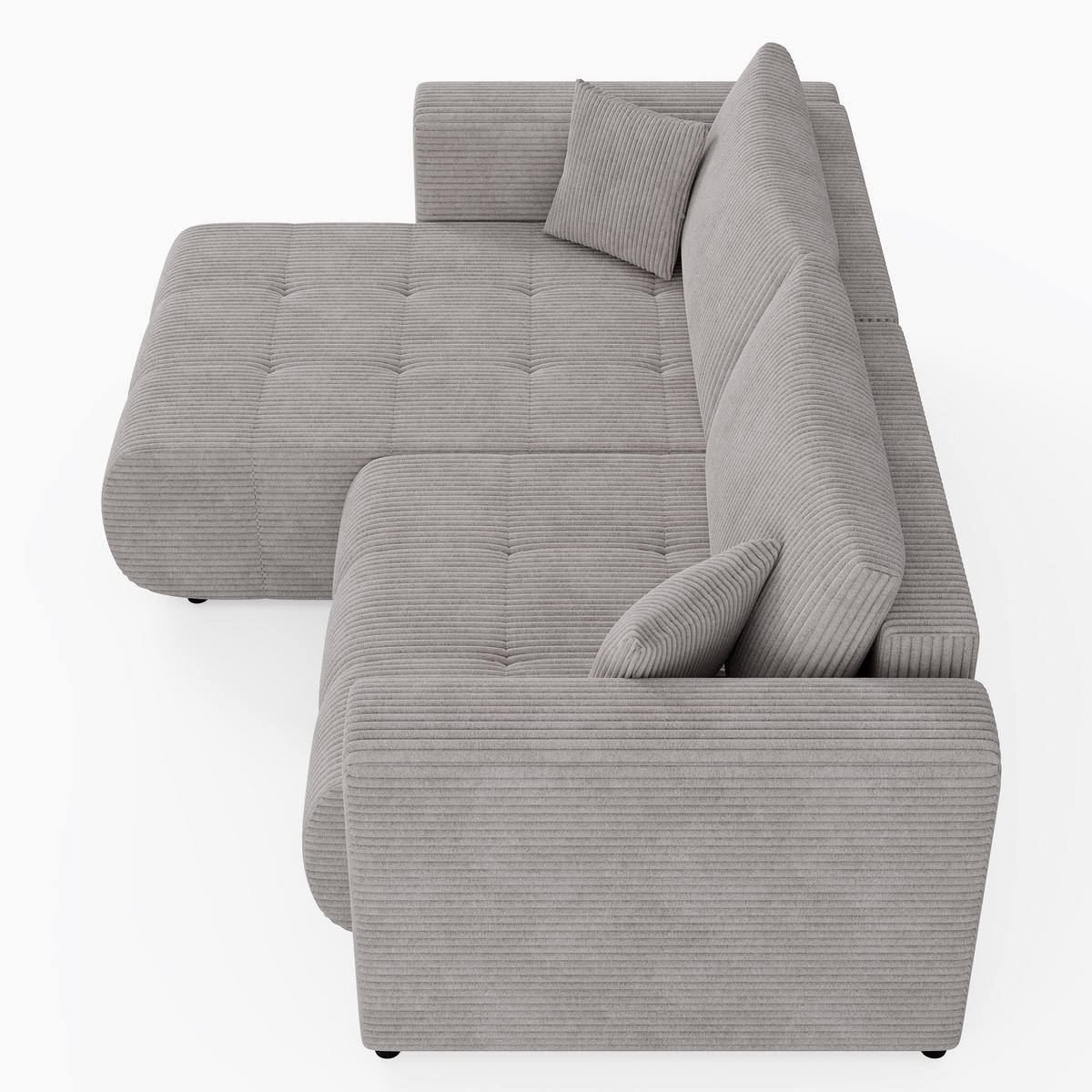 ECKSOFA RIVA Links Vanille Cord-Stoff L-Form Couch mit Schlaffunktion & Bettkasten - Schwarz/Weiß, Holz (255/160cm) - Barchello