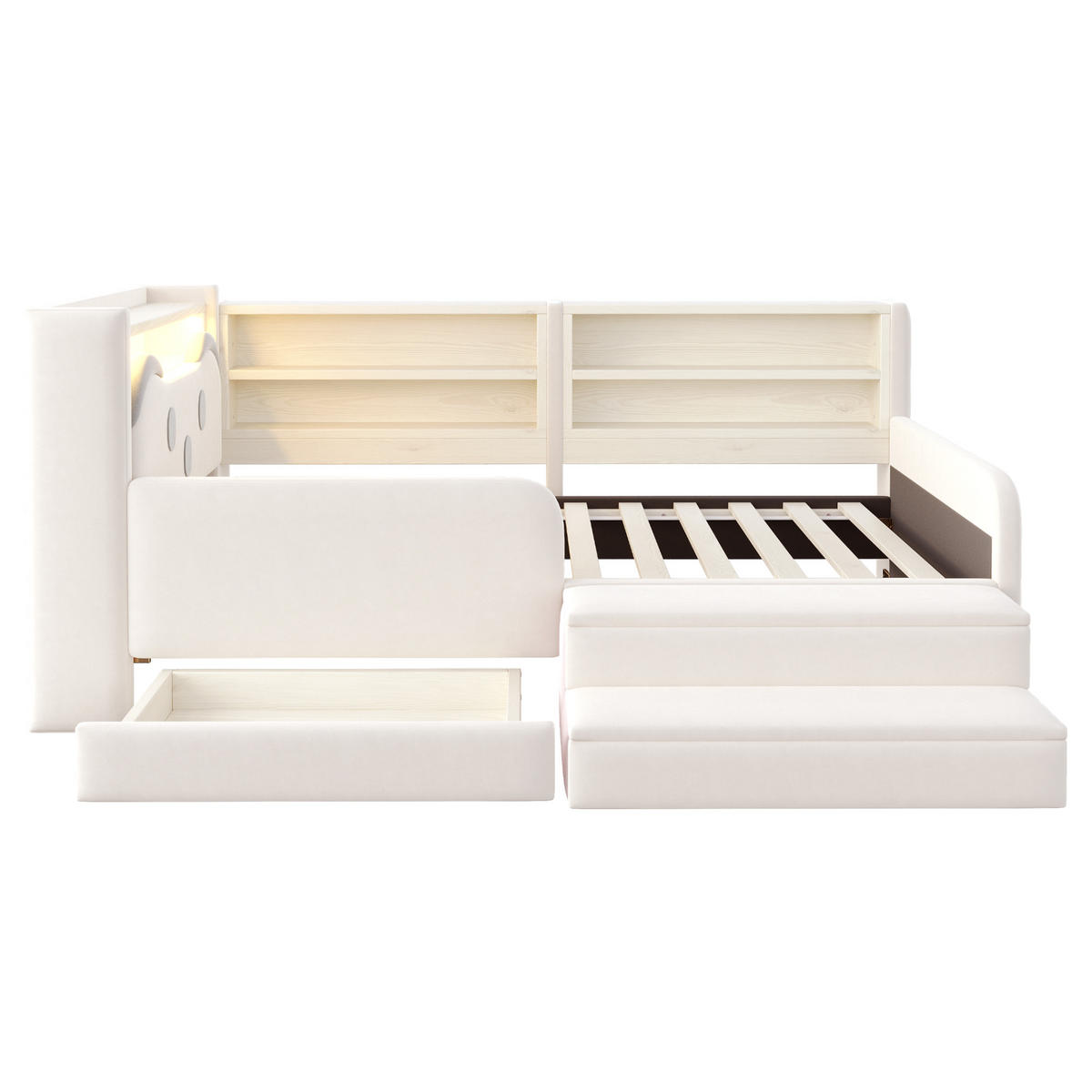 POLSTERBETT 90*200 cm mit LED, USB und Schublade, Beige - Beige, Textil (90/200cm) - FLIEKS