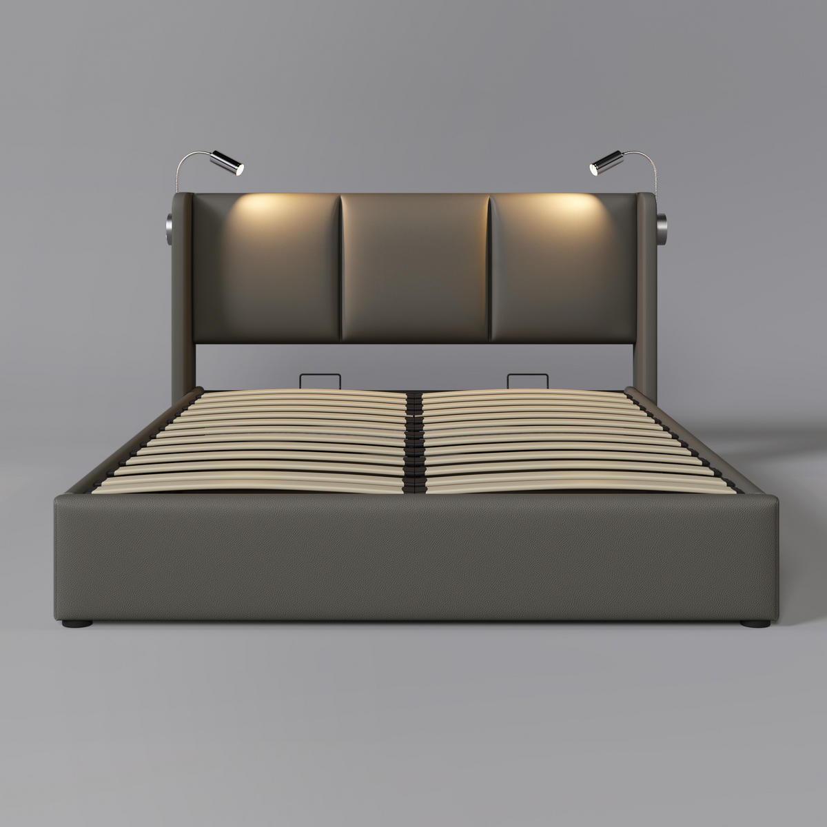 POLSTERBETT 140/200 cm Gris mit USB-Ladefunktion und Stauraum - Grau, Leder (140/200cm) - Homcomodar