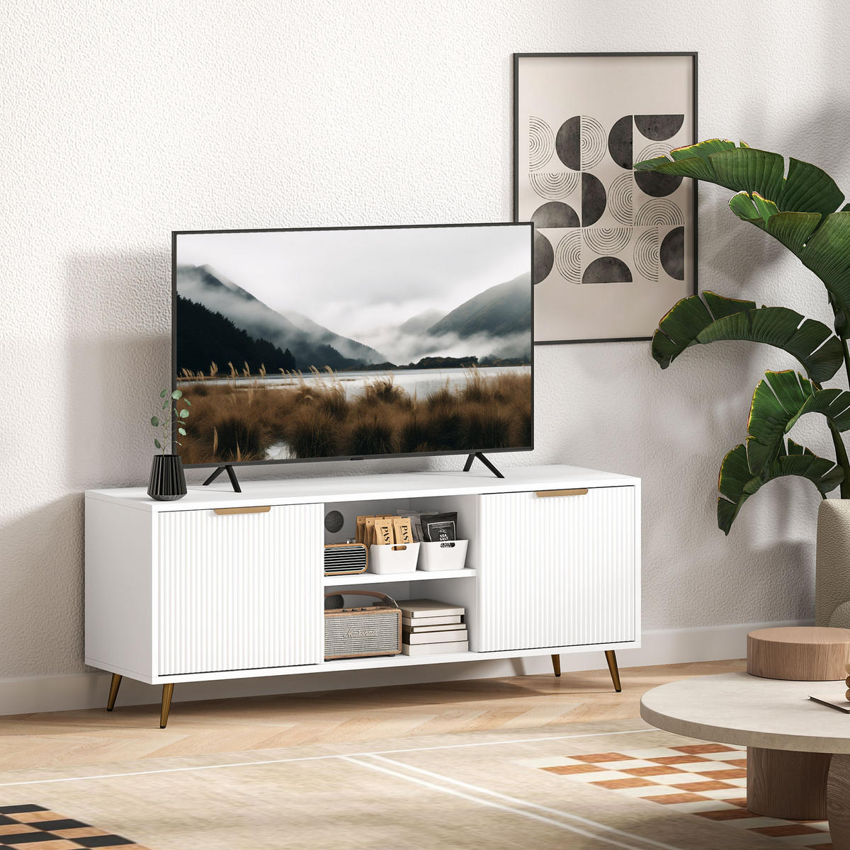TV-MÖBEL Weiß 1 Stück - Weiß, Holzwerkstoff (120/48/35cm) - GiPP