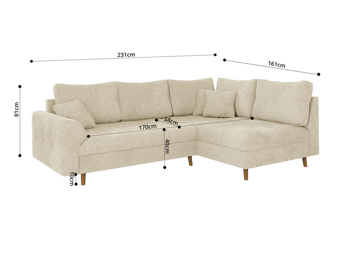 ECKSOFA inkl. Hocker Sigurd Beige Chenille - Ottomane rechts - Beige/Braun, Holz/Textil (231/161cm) - S-Style Möbel