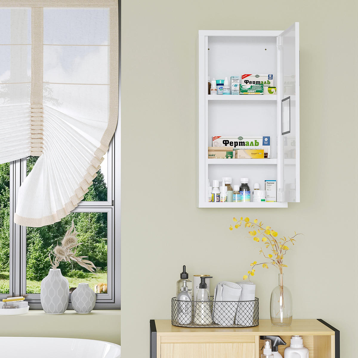 MEDIZINSCHRANK, Erste Hilfe , mit 3 Innenfächern, Magnetverschluss, Stahl, Weiß - Weiß, Metall (12/60/30cm) - Kleankin