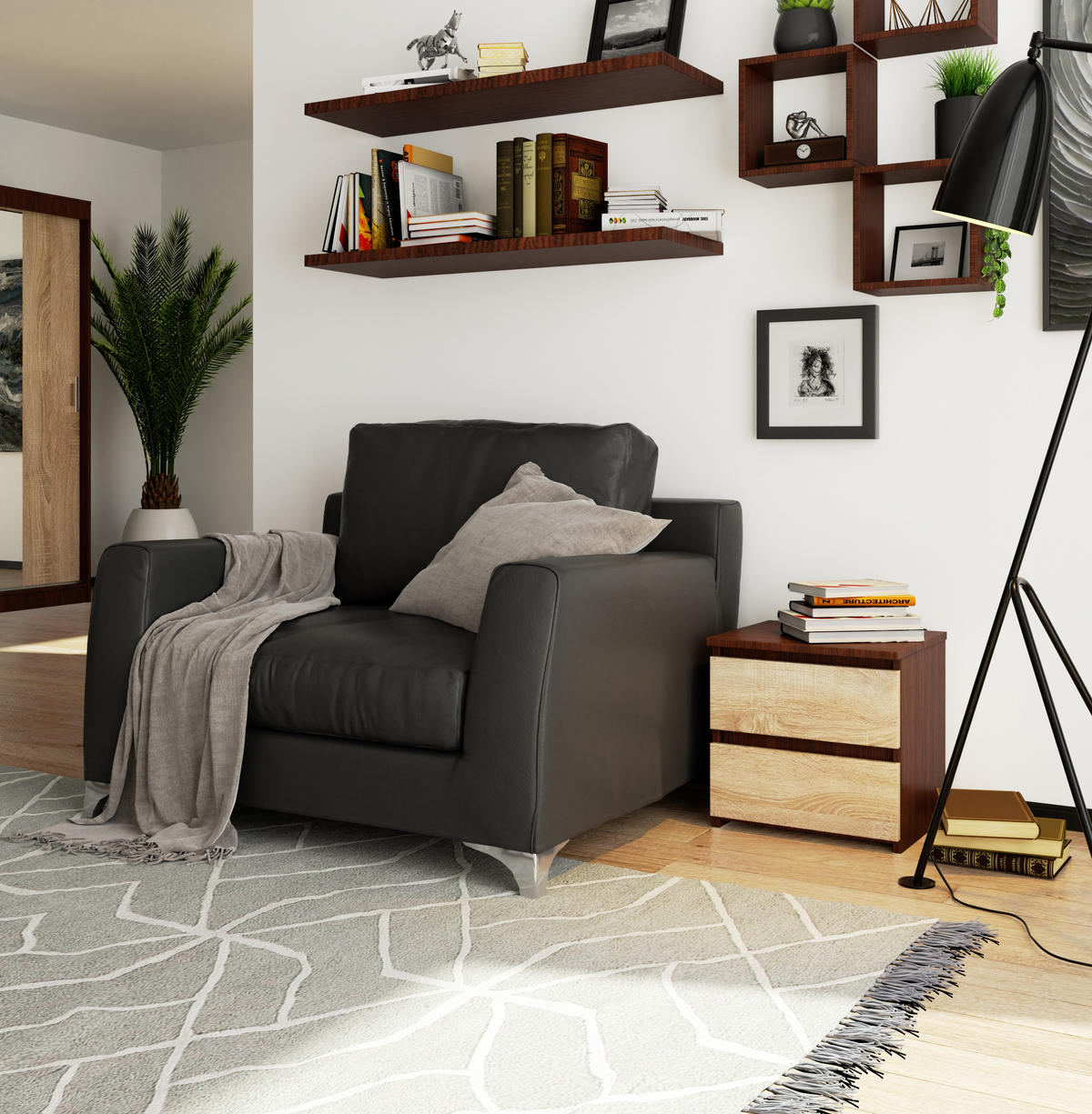 NACHTSCHRANK Wengefarben, Sonoma Eiche 40x35x40 cm - Wengefarben/Eiche Artisan, Holzwerkstoff (40/40/35cm) - Akord