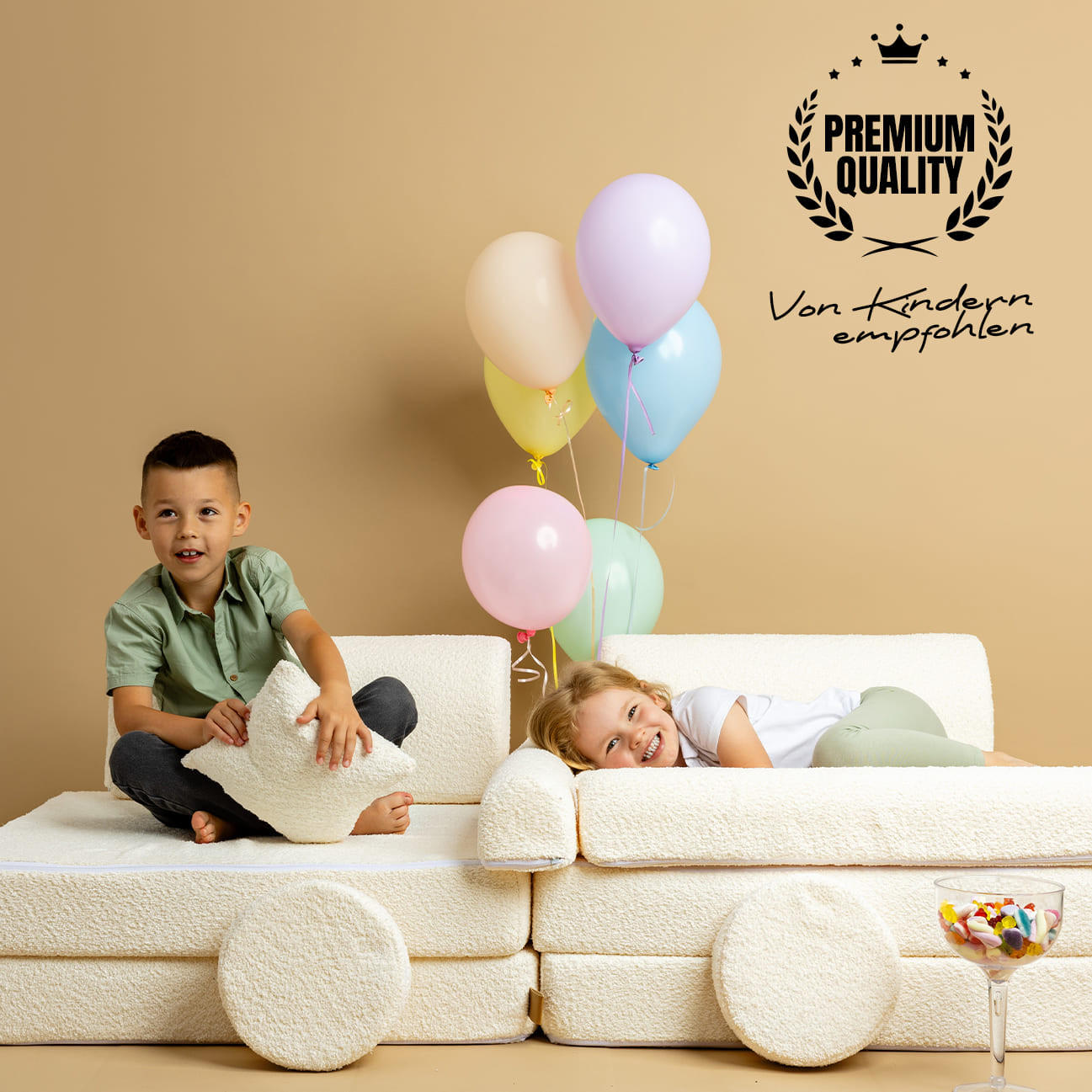 KINDERSOFA, Boucle, Weiß - Weiß, Textil (160/24/80cm) - MeowBaby