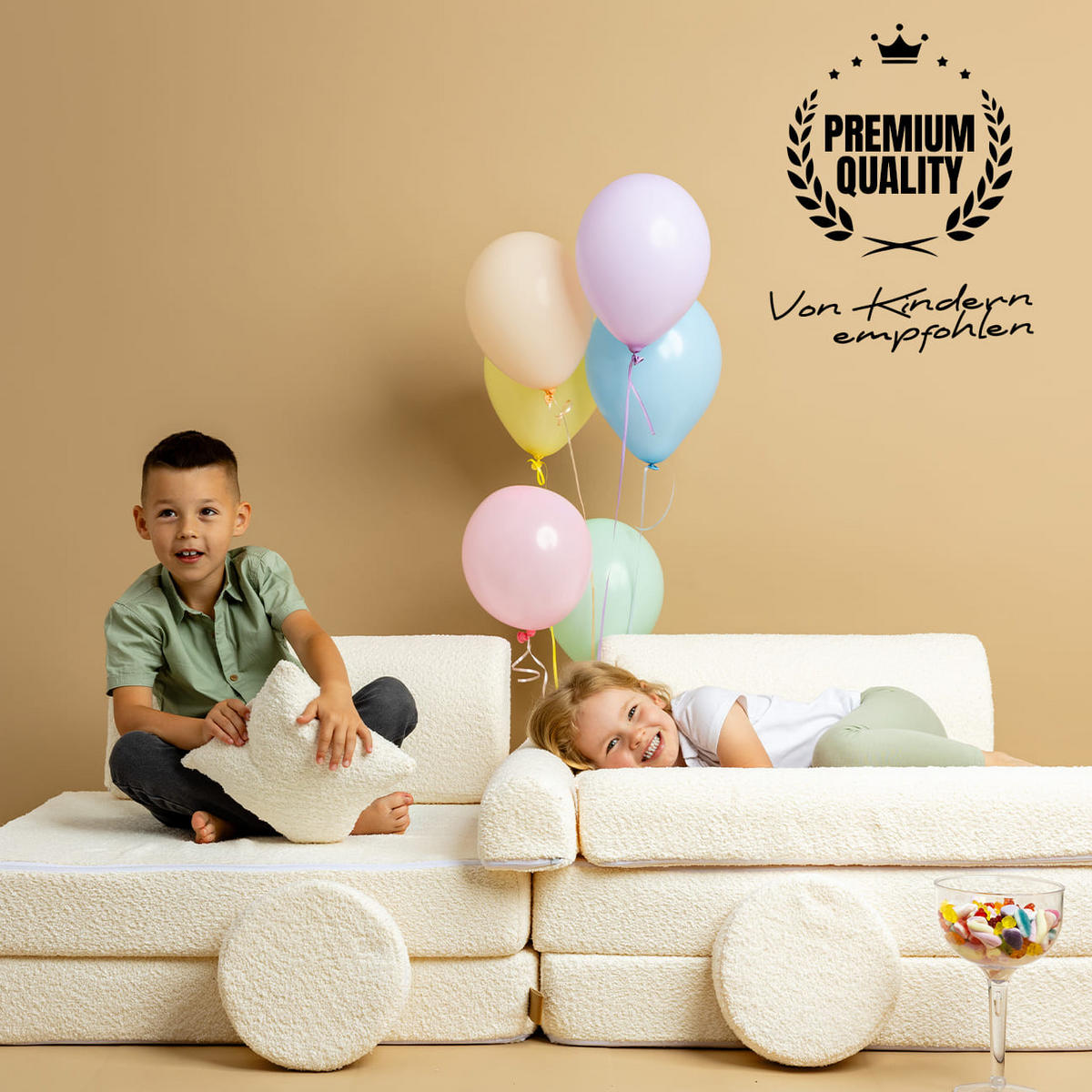 KINDERSOFA, Boucle, Weiß - Weiß, Textil (160/24/80cm) - MeowBaby