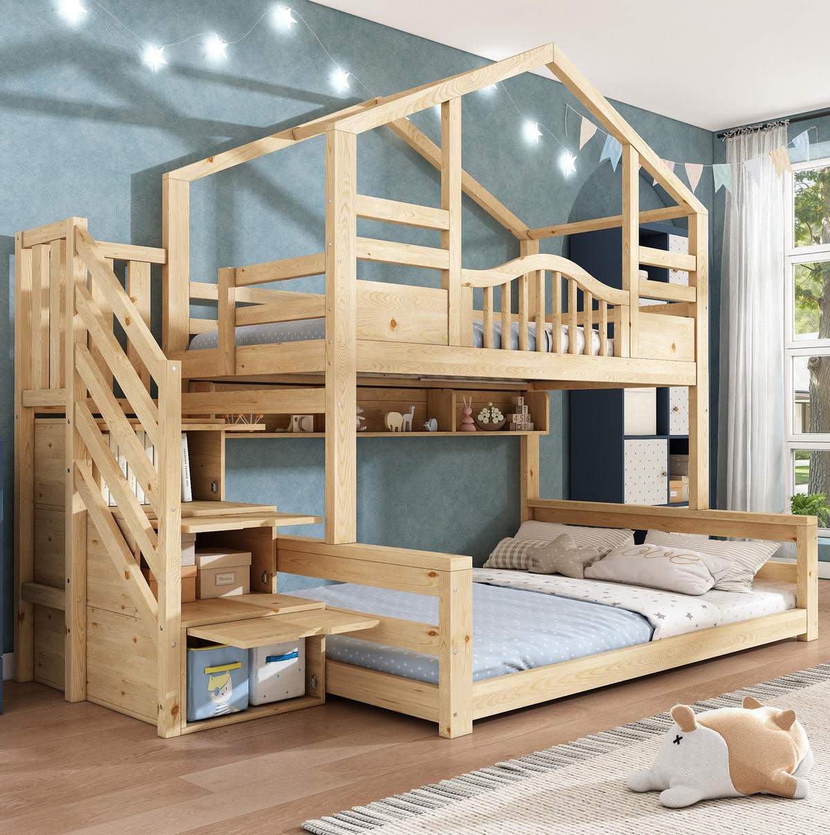 ETAGENBETT 90/200 cm und 140/200 cm mit Treppenschrank ohne Matratze - Naturfarben, Holz (140/200cm) - MIVRAY