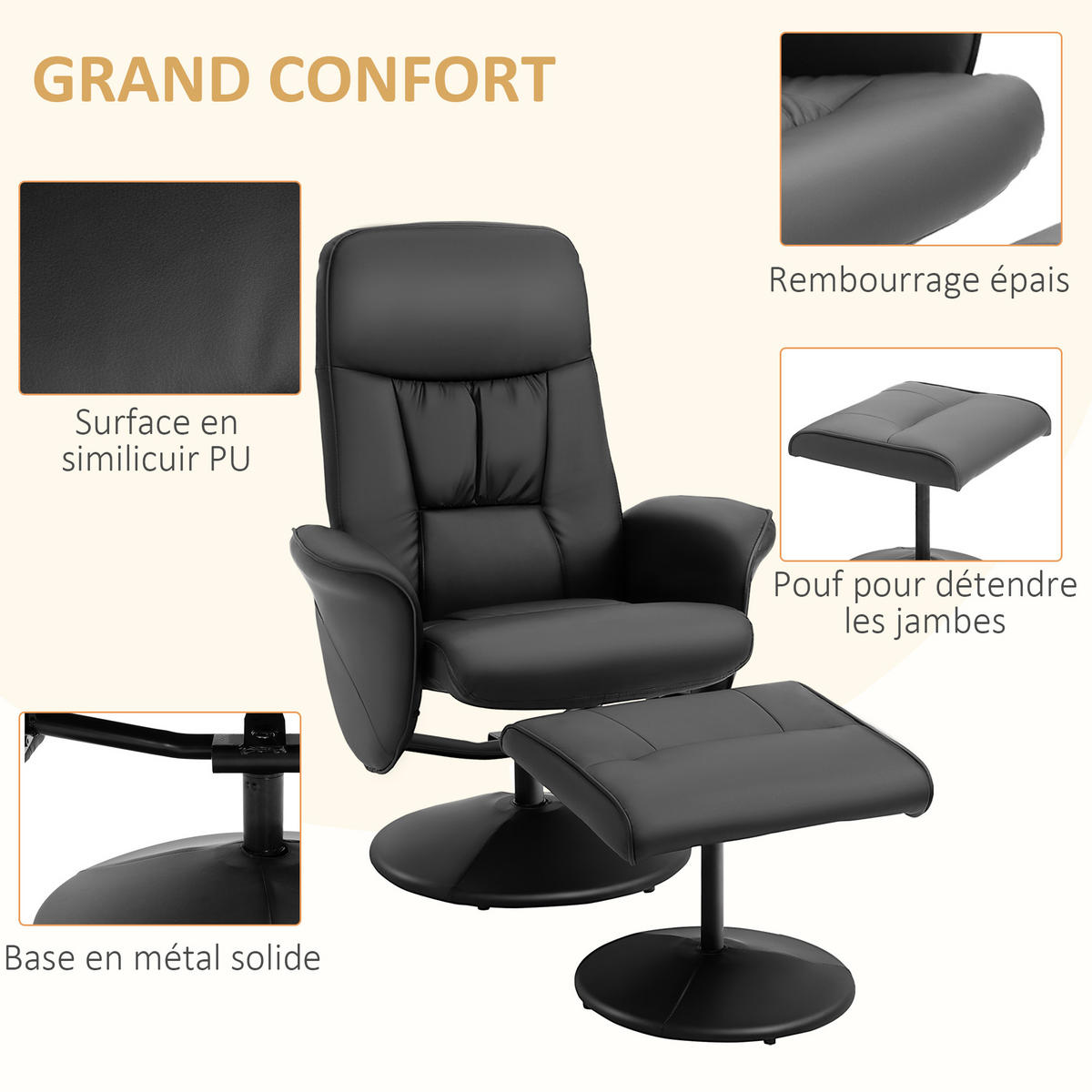 RELAXSESSEL DE-17366 Schwarz - Schwarz, Metall (81/101/76cm) - ComfortXL
