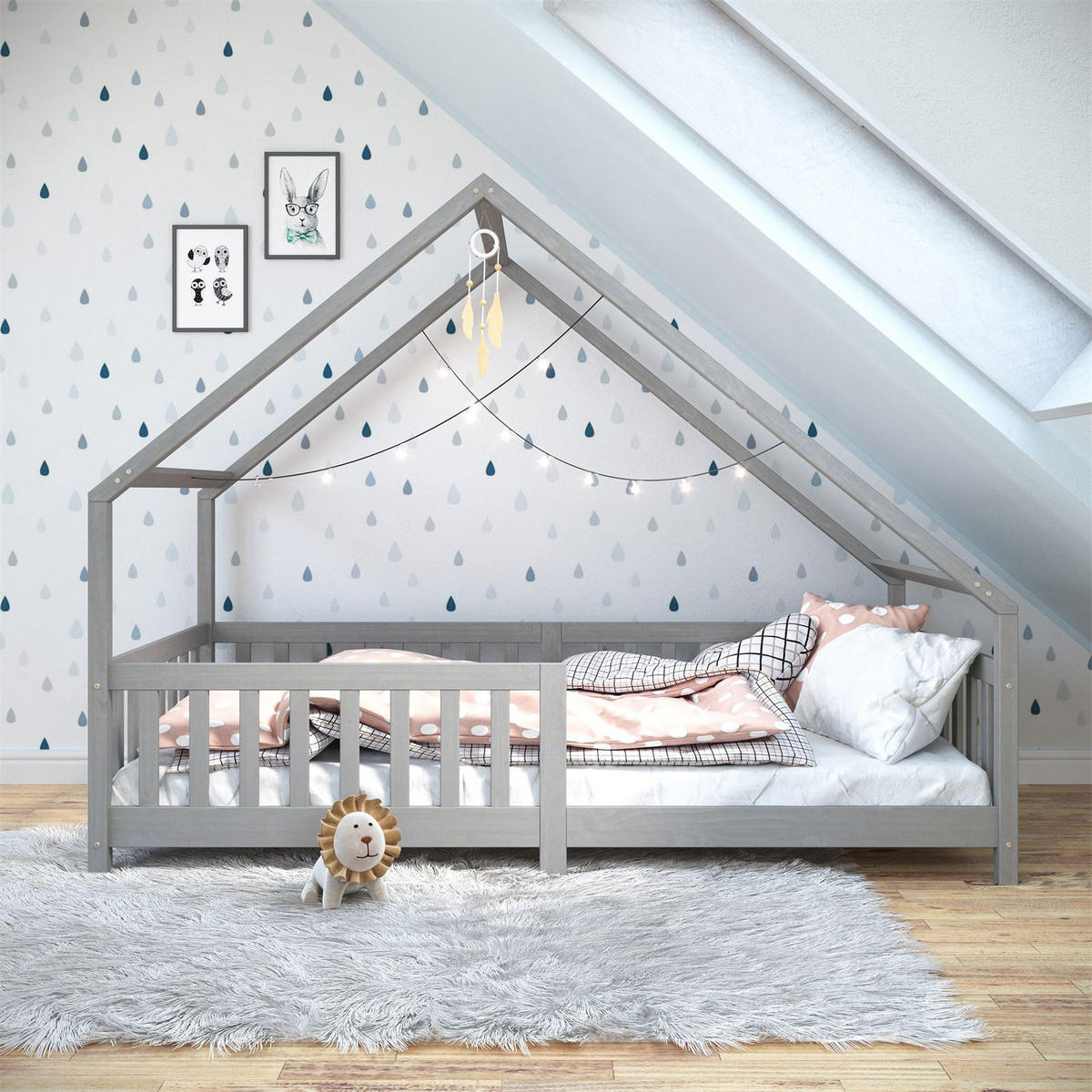 HAUSBETT CORA 90X200 CM - Grau, Holz (96/158/206cm) - IDIMEX