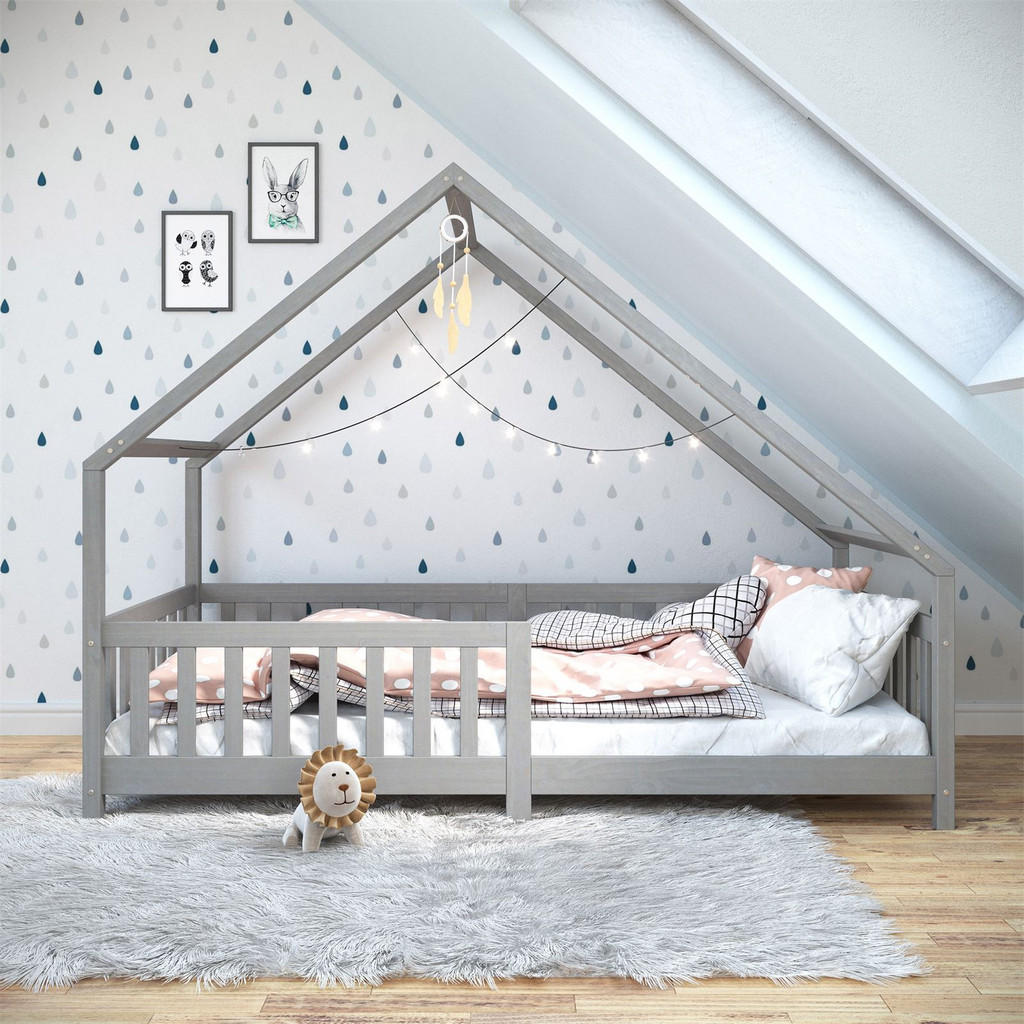 Thumbnail - Idimex Hausbett, Grau, Holz, Kiefer, Mode, 96x158x206 cm, FSC Mix, Kinder- & Jugendzimmer, Kindermöbel, Kinderbetten, Ha...