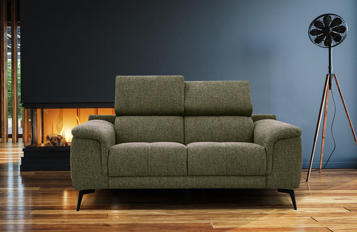SOFA FIERO 2-Sitzer, olivgrün - Schwarz/Olivgrün, Holzwerkstoff/Textil (170/82/103cm) - Wozimo