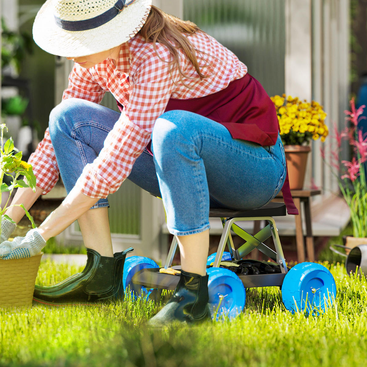 GARTENROLLSITZ DE-13789 mit Werkzeugablage Blau - Blau, Kunststoff (49/32/50cm) - ComfortXL