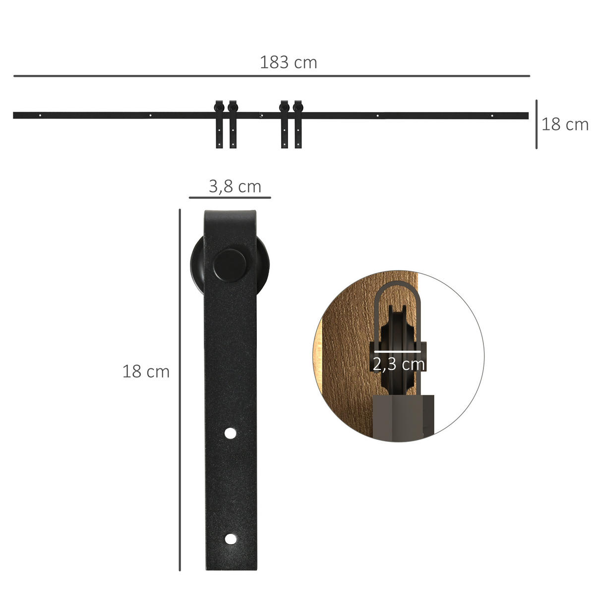 SCHIEBETÜRSYSTEM - Schwarz, Metall (0.6/18/183cm) - HOMCOM