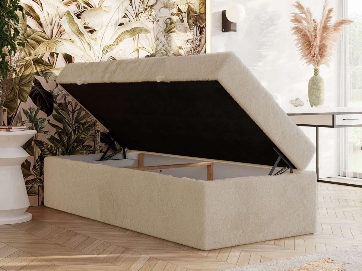 BOXBETT ZERO 90/200 - Creme Plüsch - H4 - Topper Visco - Creme, Textil (90/200cm) - MKS