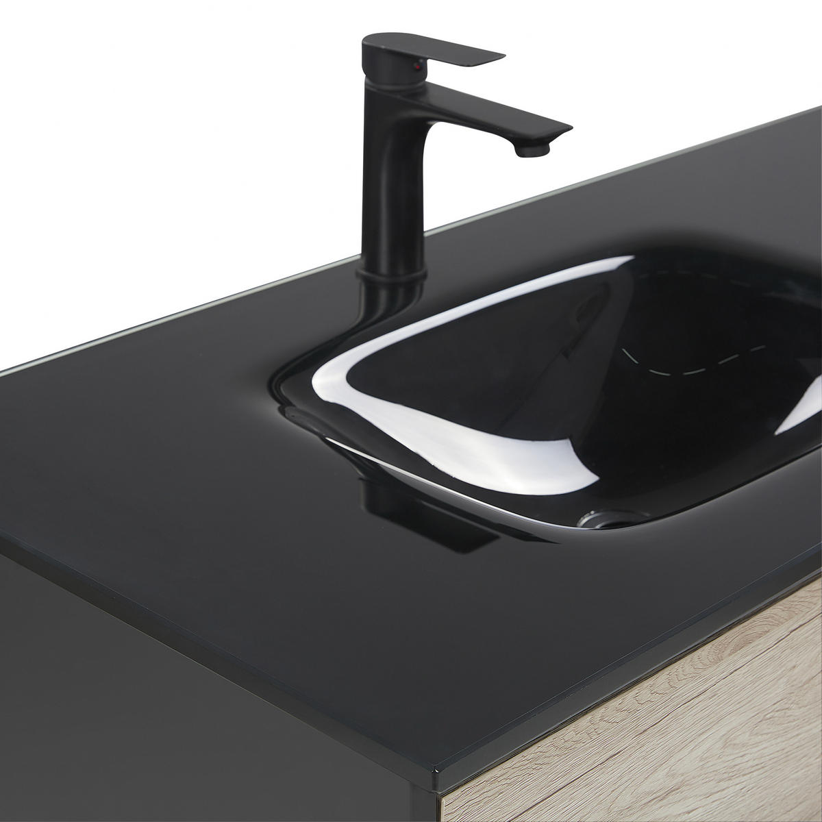 BADMÖBEL Set schwarz/heller Holzfarbton 100 cm Teruel - Hellbraun/Schwarz, Holzwerkstoff (100/70/48cm) - Beliani