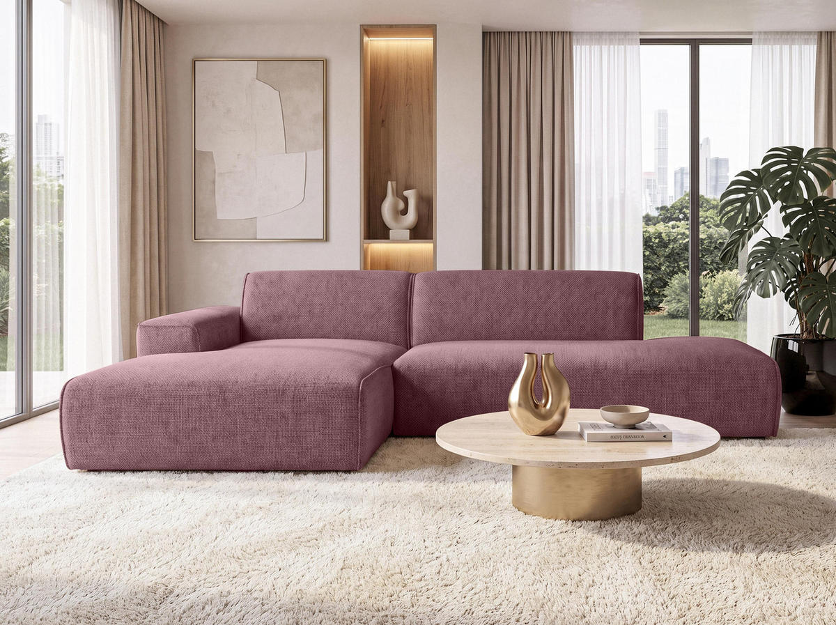 ECKSOFA L Form Didim Duo Rosa 288/162/80 cm – stilvolle kleine Eckcouch Links - Pink/Schwarz, Kunststoff/Textil (288/162cm) - AX Living