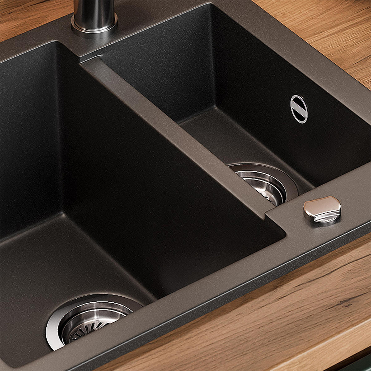 SPÜLBECKEN Prag Schwarz 58 x 50 cm mit 2 Spülen - Schwarz, Keramik (58/28/50cm) - Bergstroem