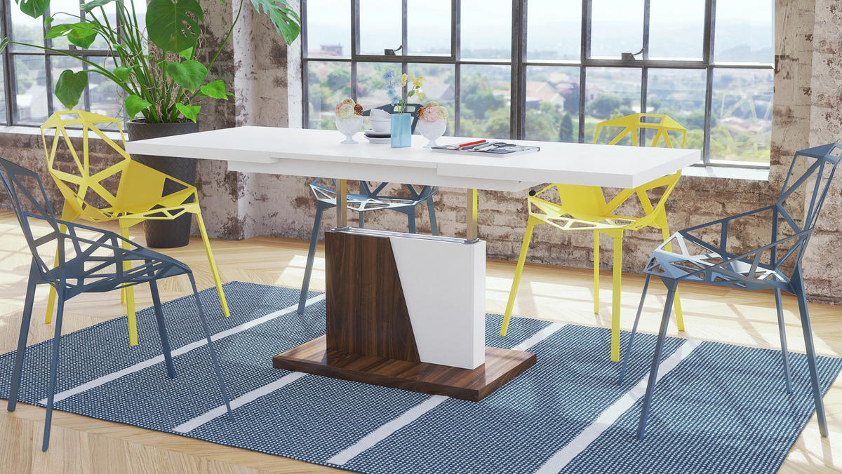 COUCHTISCH rechteckig Weiß matt - Nussbaum ausziehbar höhenverstellbar - Nussbaumfarben/Weiß, Holzwerkstoff (70/120/60cm) - designimpex