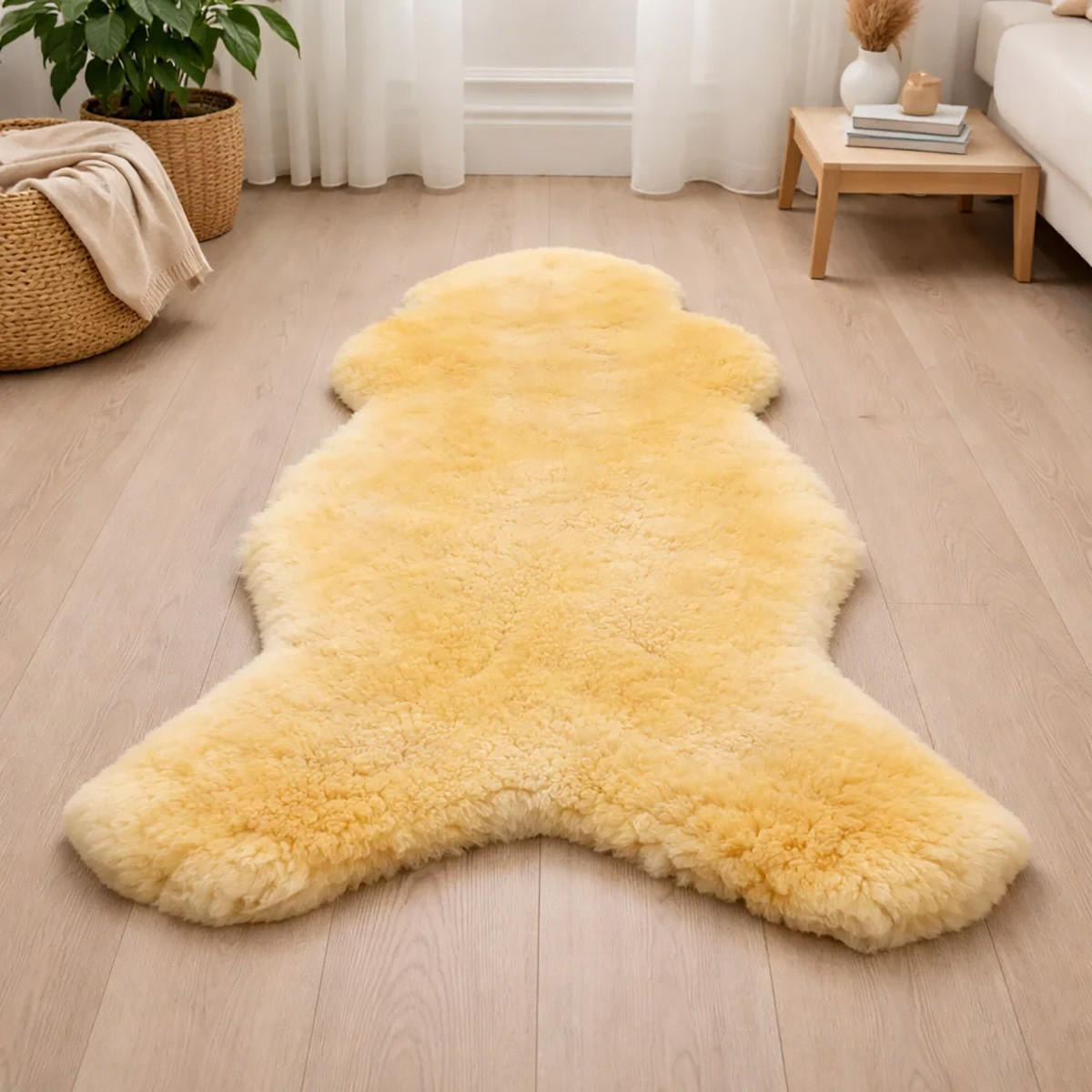 SCHAFFELL Premium Merino Lammfell Natur Medizinisch gegerbt geschoren ca. 115 cm - Gelb, Fell (65/115cm) - Provellus