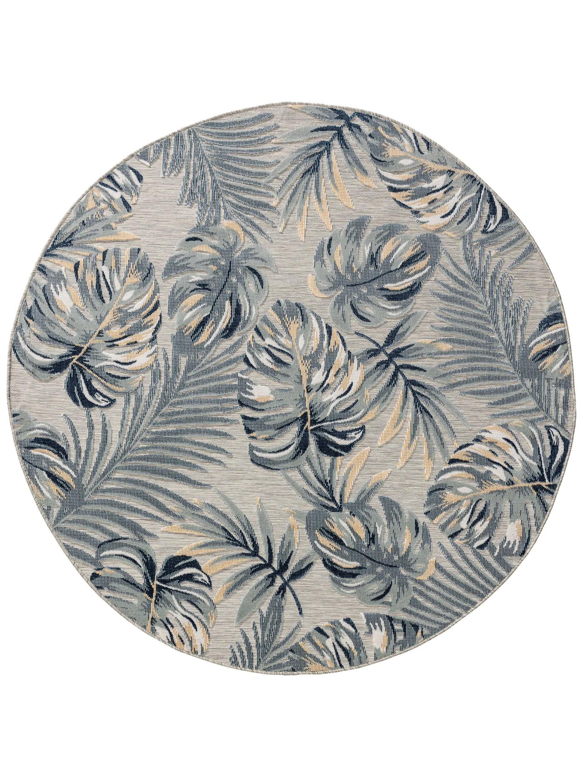 VNITŘNÍ a venkovní koberec Flora Vícebarevné ø 200 cm kulatý - modrá/krémová, plast/umělá hmota (200/200cm) - benuta