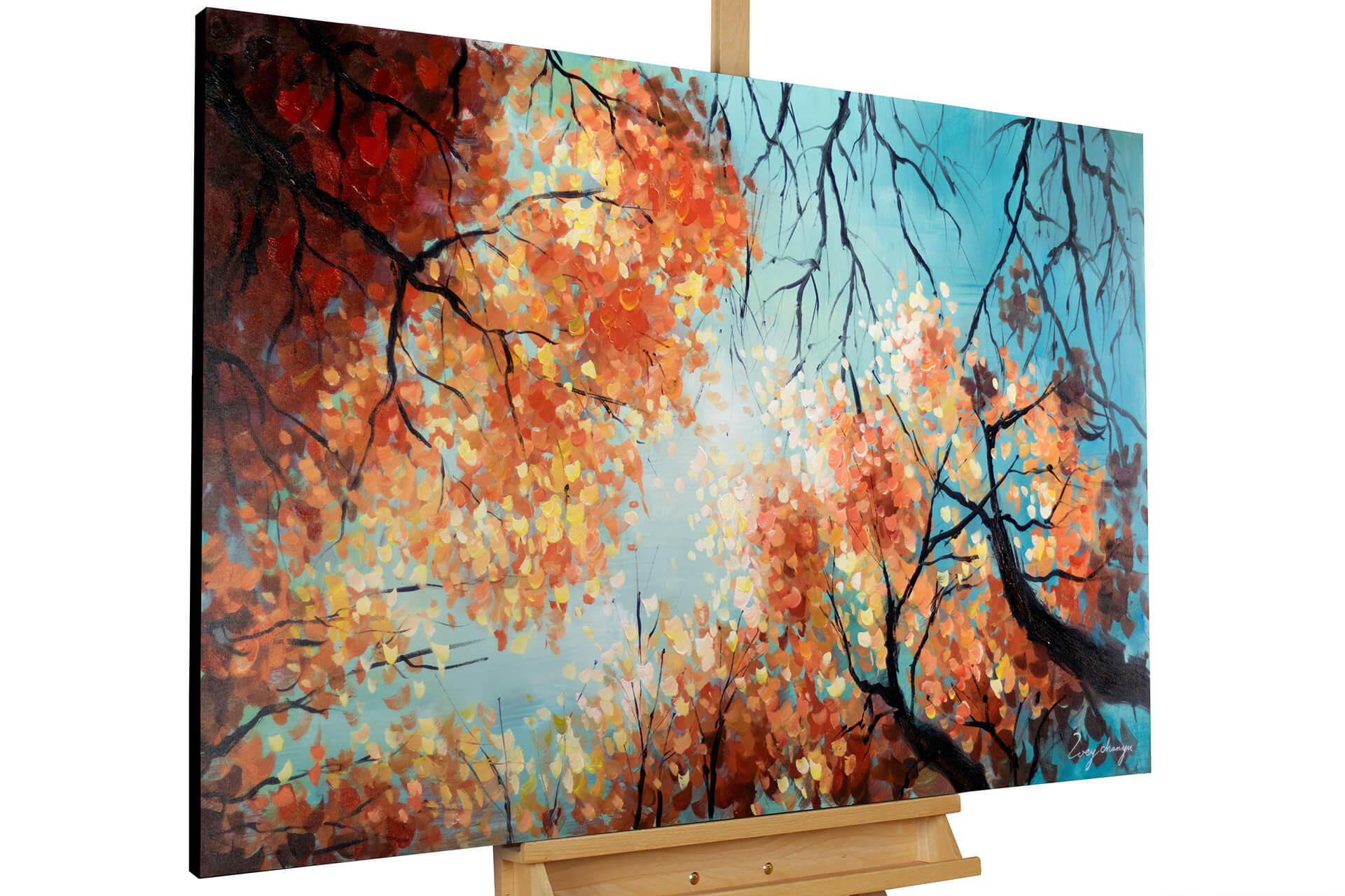 ÖLGEMÄLDE 120/75 cm - Blau/Orange, Holz/Textil (2.1/75cm) - KUNSTLOFT