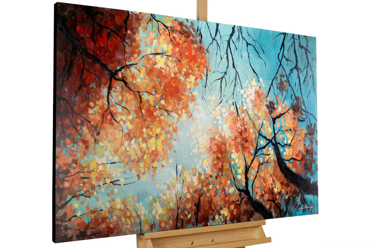 ÖLGEMÄLDE 120/75 cm - Blau/Orange, Holz/Textil (2.1/75cm) - KUNSTLOFT