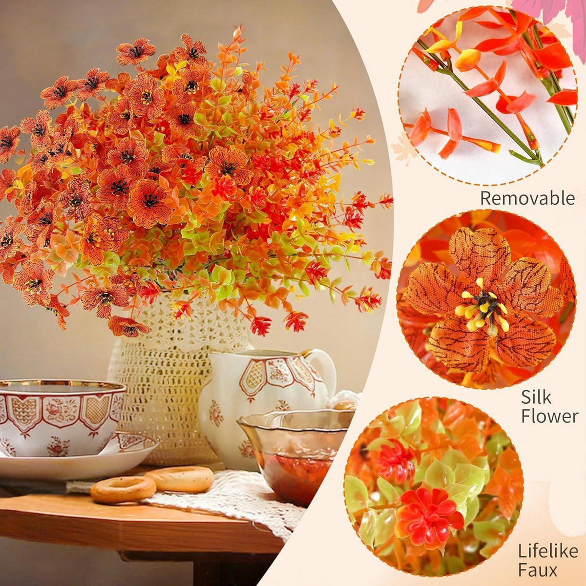 KÜNSTLICHE Blumen 8-teiliges Set Herbstdeko Orange - Orange, Kunststoff (36cm)