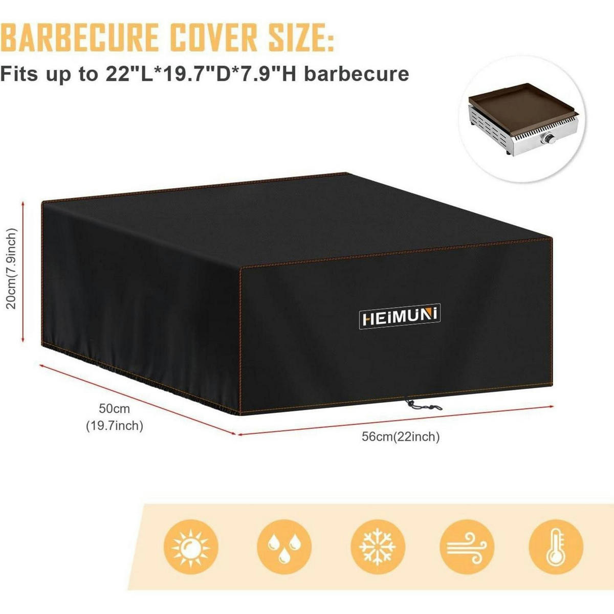 ABDECKHAUBE für Grill 56 x 50 x 20 cm Wasserdicht - Schwarz, Kunststoff (1/1/1cm)