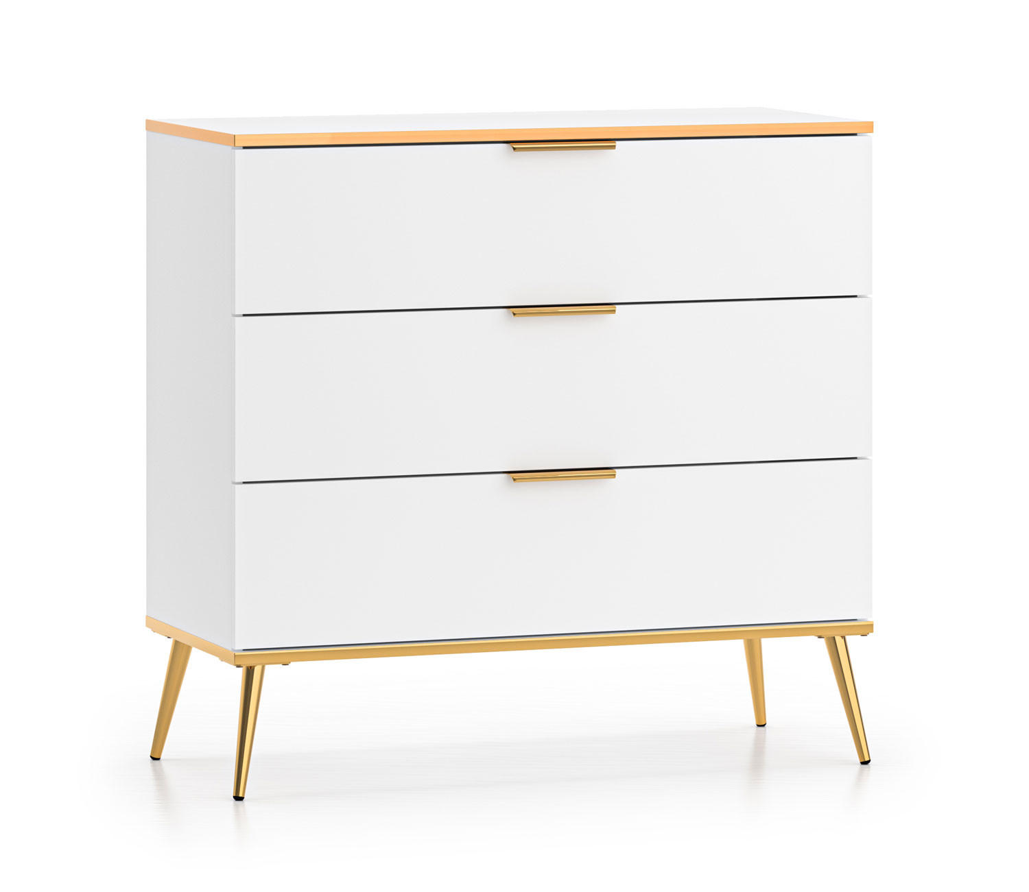 SCHUBLADENKOMMODE Viterbo Alpinweiß matt / goldfarben 92 / 49 / 88cm - Goldfarben/Weiß, Holz/Holzwerkstoff (92/88/40cm) - Feldmann-Wohnen