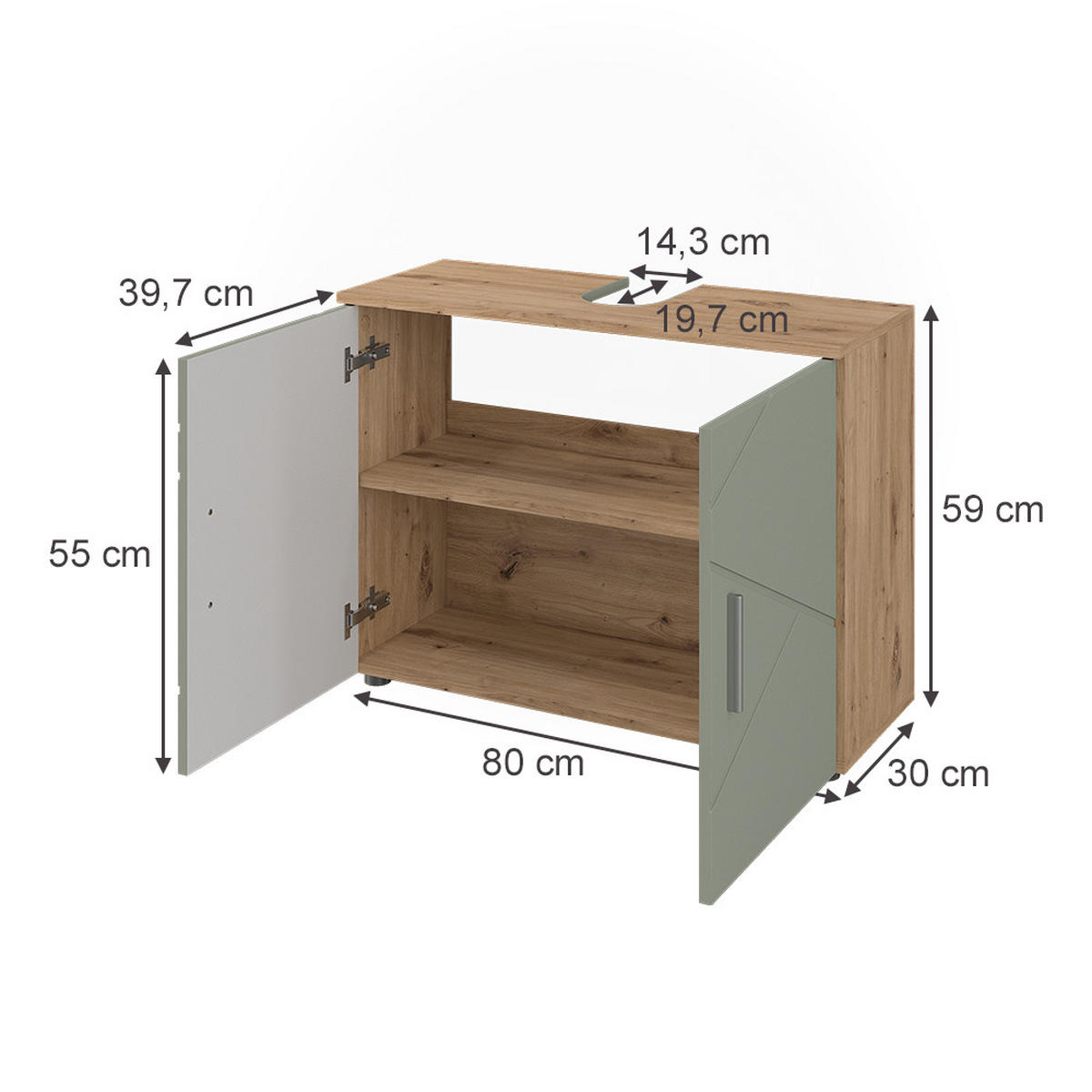 ZÁKLADNÍ SKŘÍŇKA POD UMYVADLO Irma Šalvějově zelená - šalvějově zelená, kompozitní dřevo (80/59/30cm) - Vicco