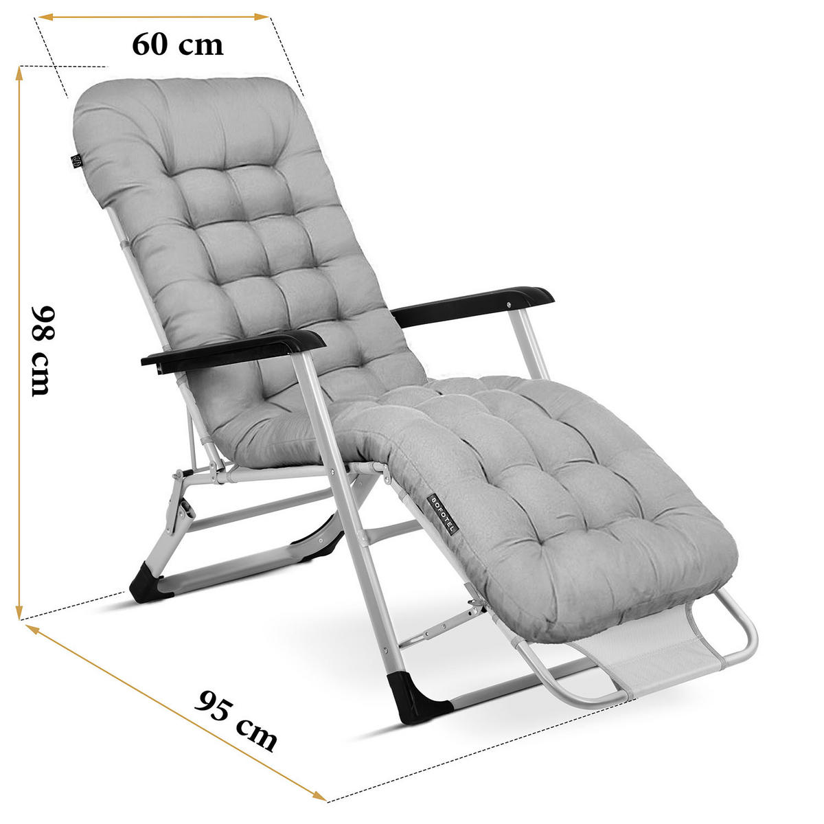 GARTEN-RELAXSESSEL Klappbarer mit Kissen, Grau - Grau, Metall (60/102/110cm)