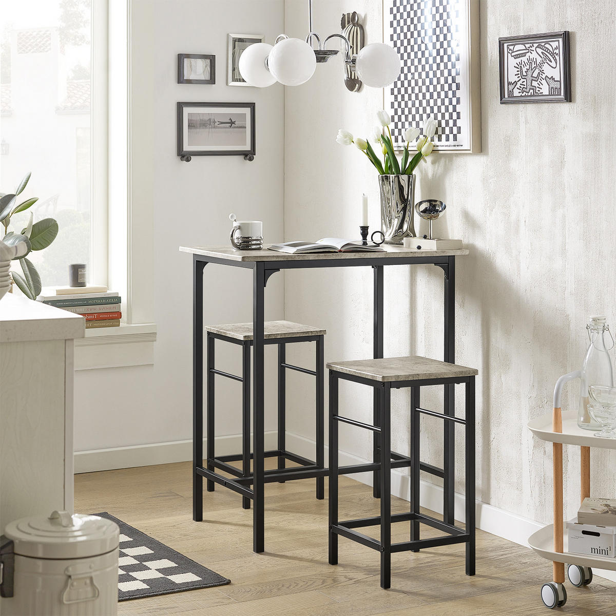 BARTISCH + 2 x BARHOCKER - Grau, Holzwerkstoff (80/88/50cm) - SoBuy