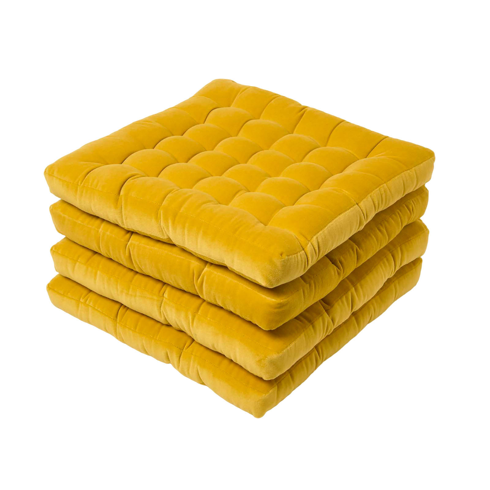 STUHLKISSEN Samt 4er-Set senfgelb 40/40/5 cm - Gelb, Textil (40/40/5cm) - Homescapes