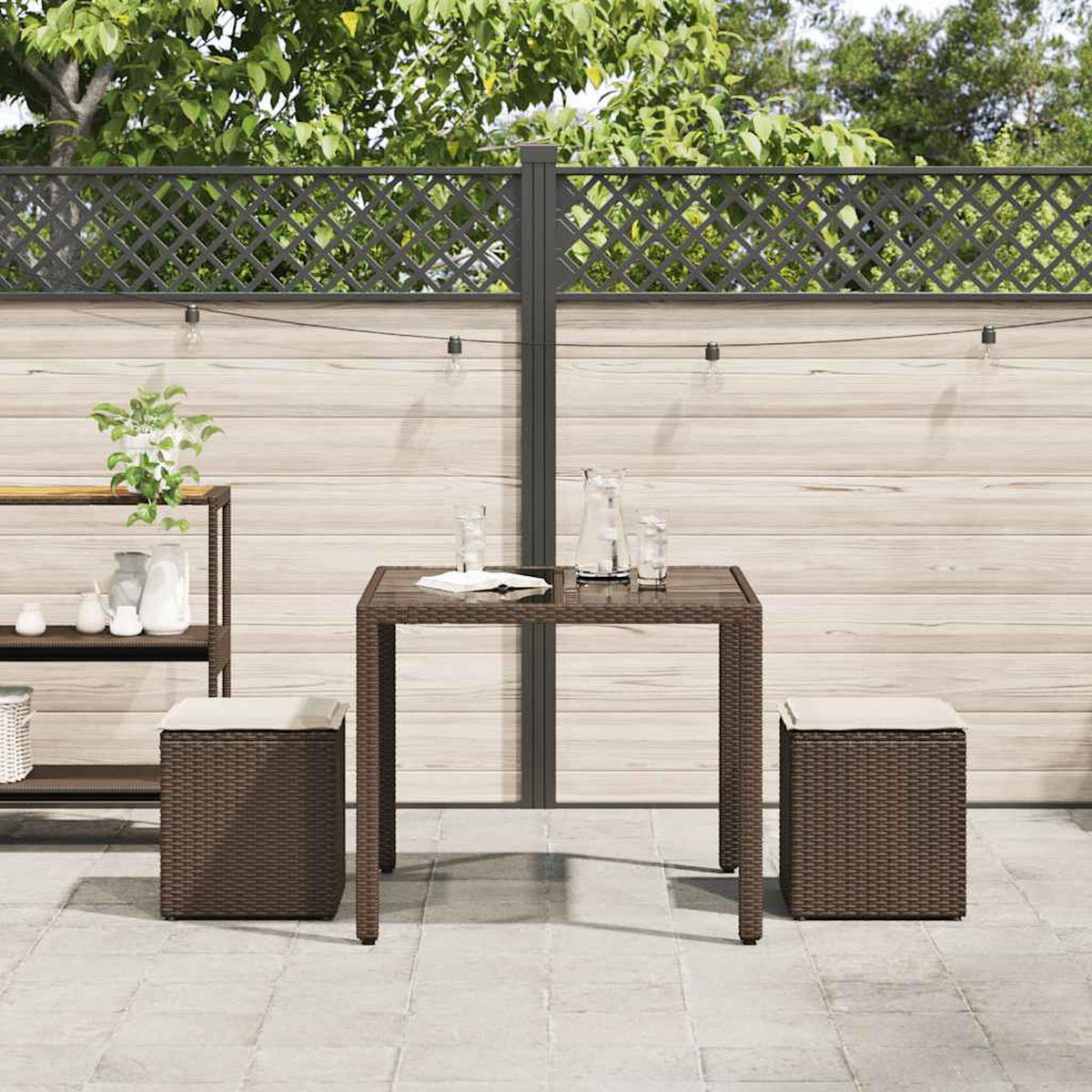 GARTENHOCKER Mit Kissen 2 Stk. Braun 40/40/43 Cm Poly Rattan - Creme, Kunststoff (40/43/40cm) - vidaXL