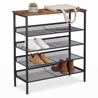 SCHUHREGAL Vintagebraun Metall MDF 5 Ebenen - Schwarz, Holzwerkstoff/Metall (75/81/30cm) - Relaxdays