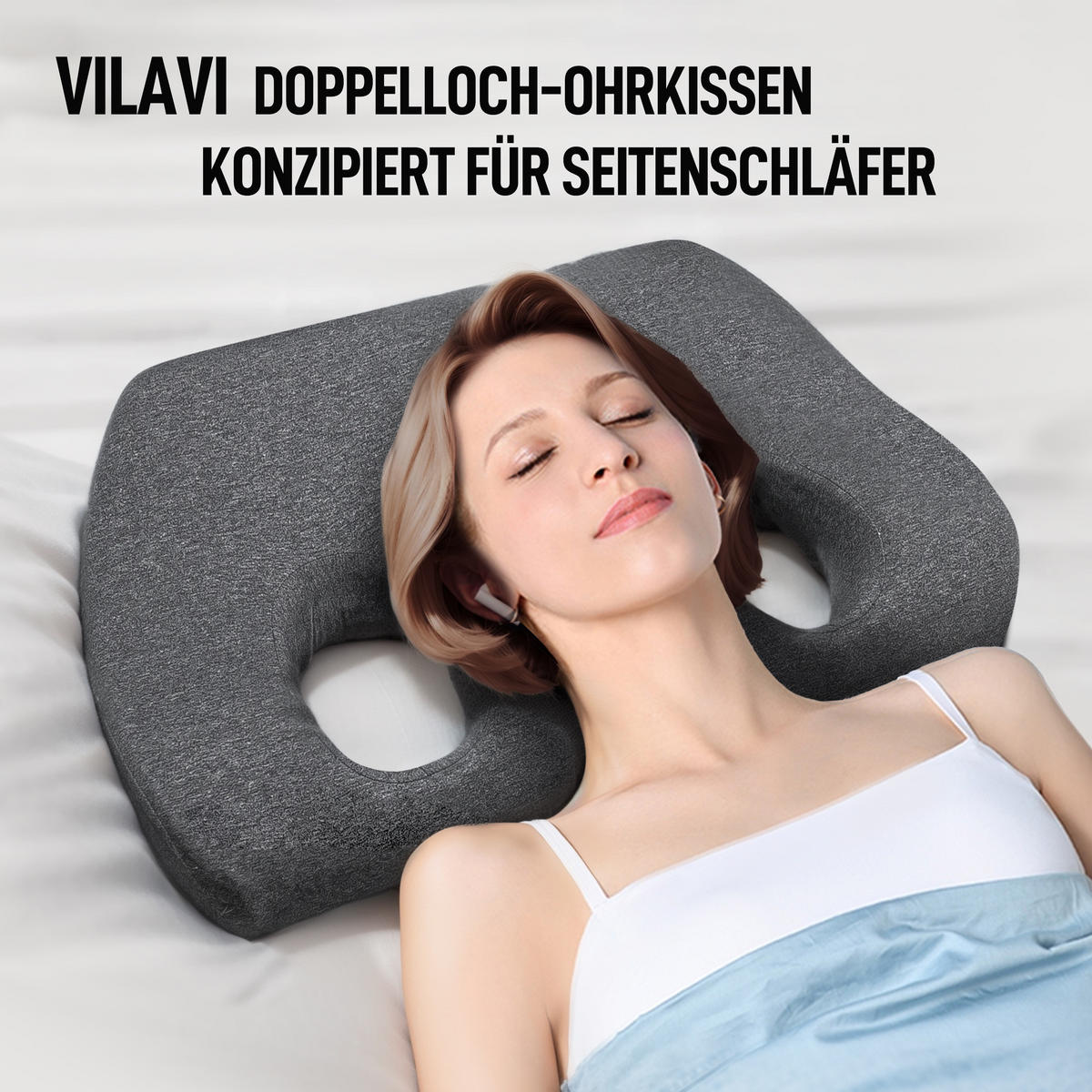 OHRKISSEN Geeignet für Seitenschläfer - Dunkelgrau, Textil (38/54cm) - Vercart