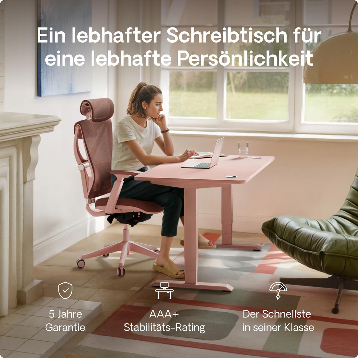SCHREIBTISCH Elektrisch Höhenverstellbarer HomePro 120x60cm Rosa/Rosa mit Memory-Funktion, Anti-Kollisions Technologie - Pink, Holzwerkstoff (60/120/72cm) - Desktronic
