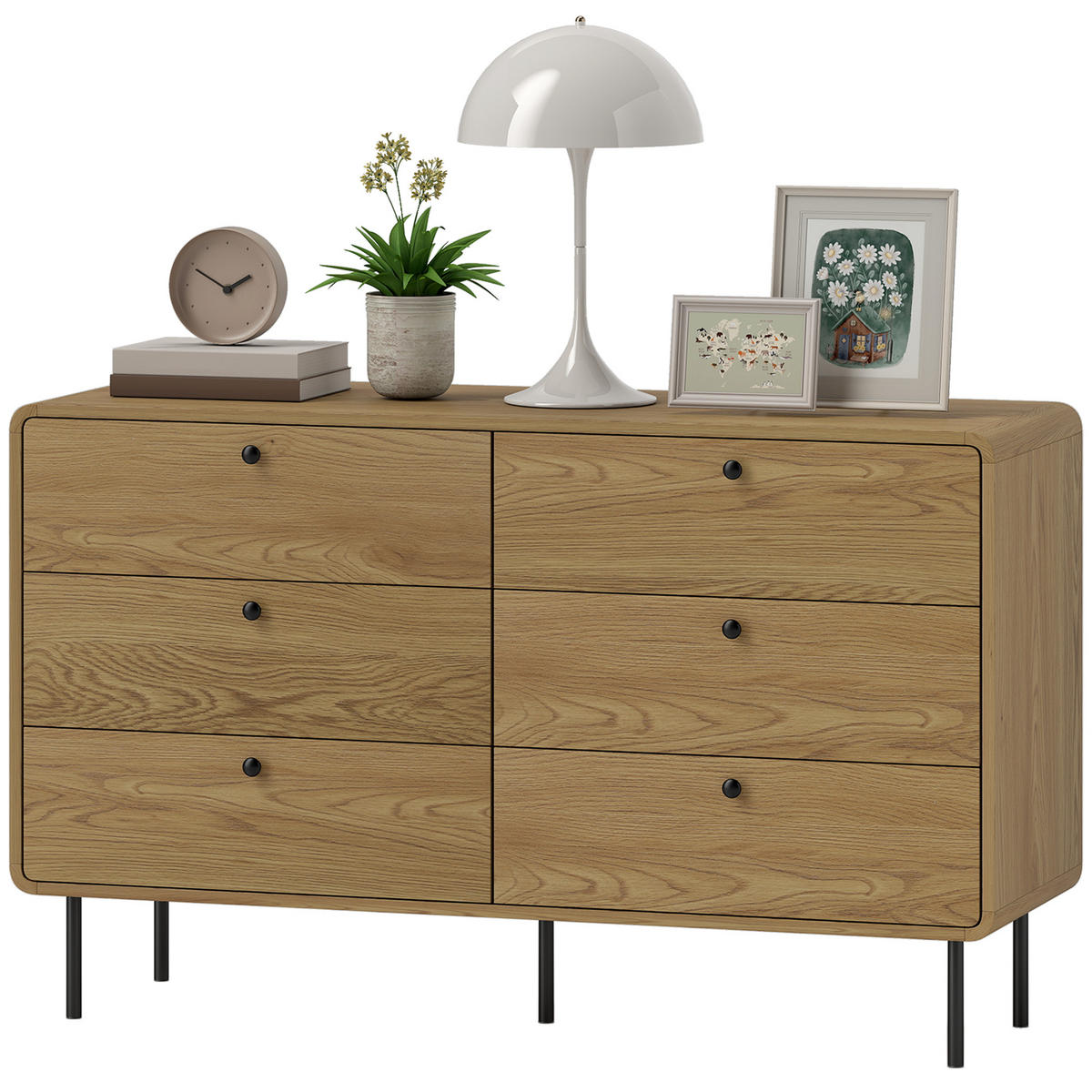 KOMMODE Eichenfarben und Schwarz 120/40/75 cm - Eichefarben, Holzwerkstoff (120/75/40cm) - PANGIVO