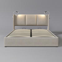 STAURAUMBETT Beige Liegefläche 180/200 cm, Hydraulischer Bettkasten, LED-Leseleuchte, USB-Ladefunktion, Ohne Matratze - Beige, Textil - PANGIVO