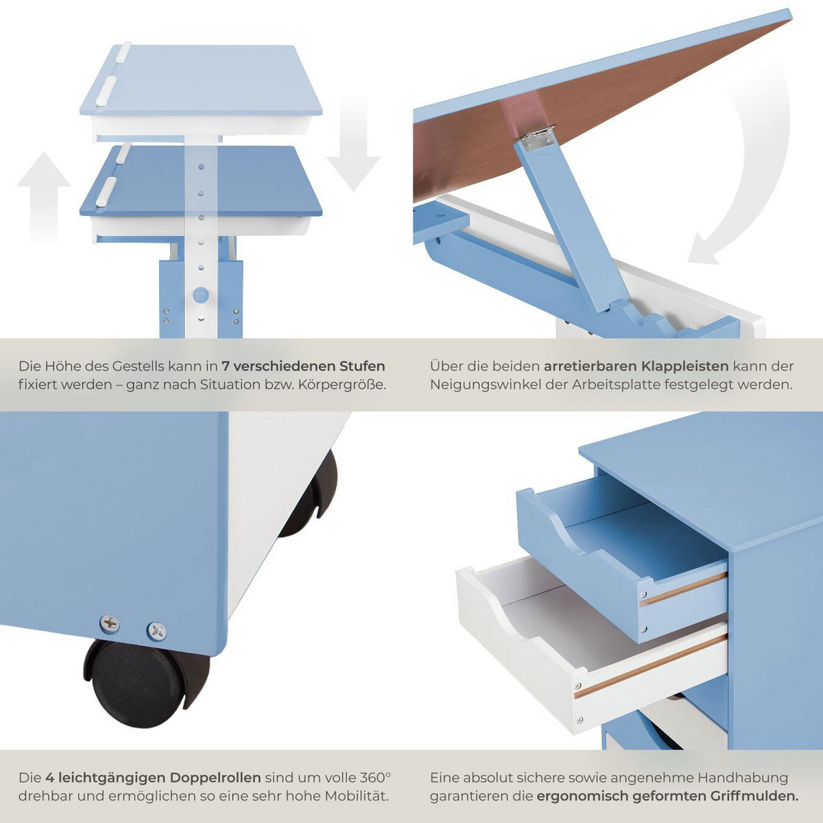 SCHREIBTISCH ,pflegeleicht,blau - Blau, Holz (55/94/109cm) - tectake