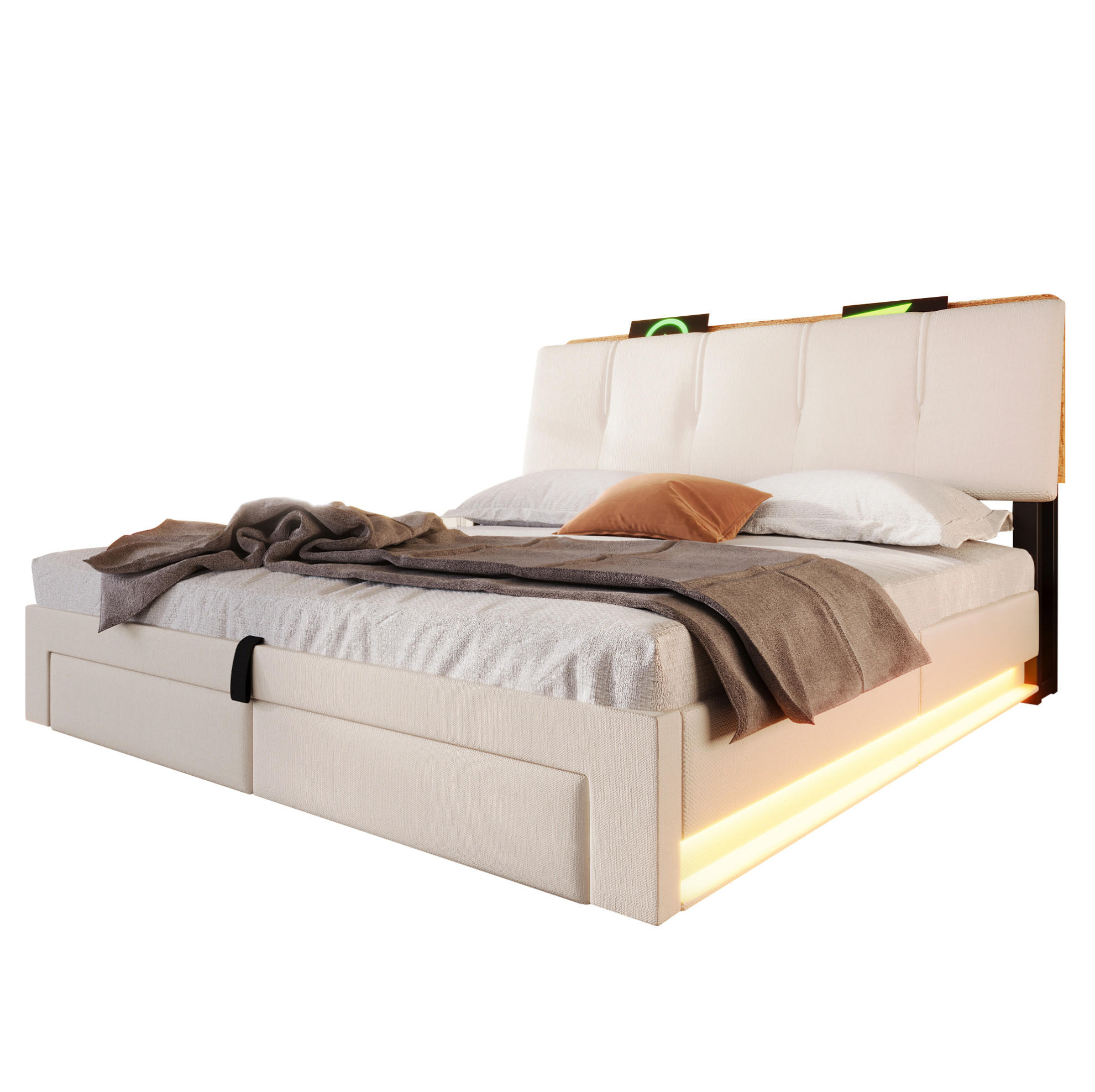 POLSTERBETT mit Stauraum & USB 140x200 cm Leinen Beige - Beige, Metall (140/200cm) - Meubliv
