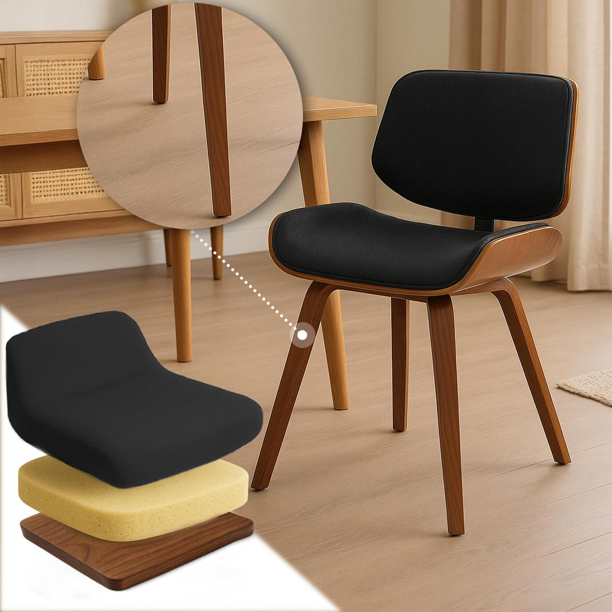 BESUCHERSTUHL Stoff Walnuss/Schwarz - Walnussfarben/Schwarz, Holz/Textil (55/80/41cm) - CLP