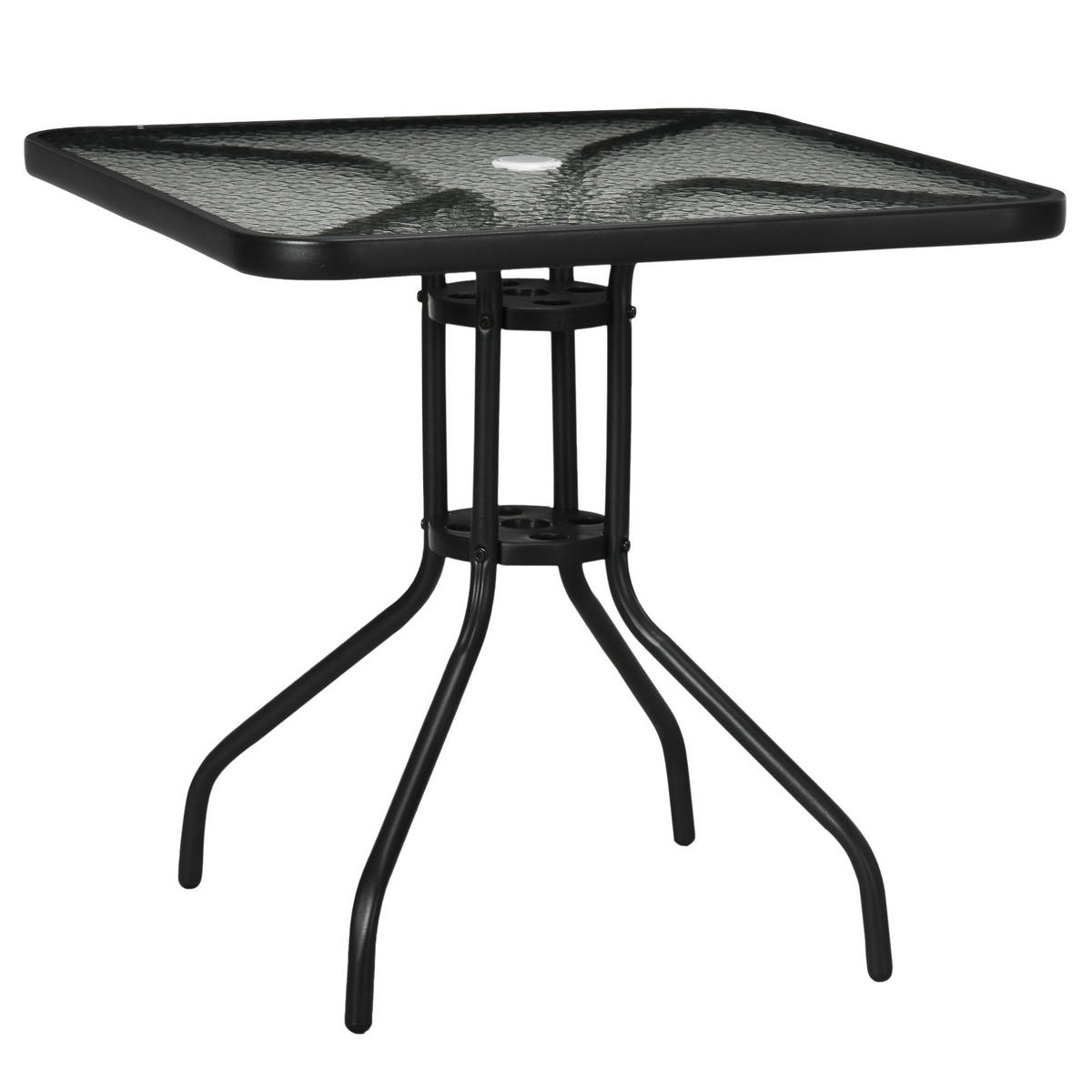 GARTENTISCH DE-07366 quadratisch mit Schirmloch und Glasplatte Schwarz - Schwarz, Glas/Metall (76/76/72cm) - ComfortXL
