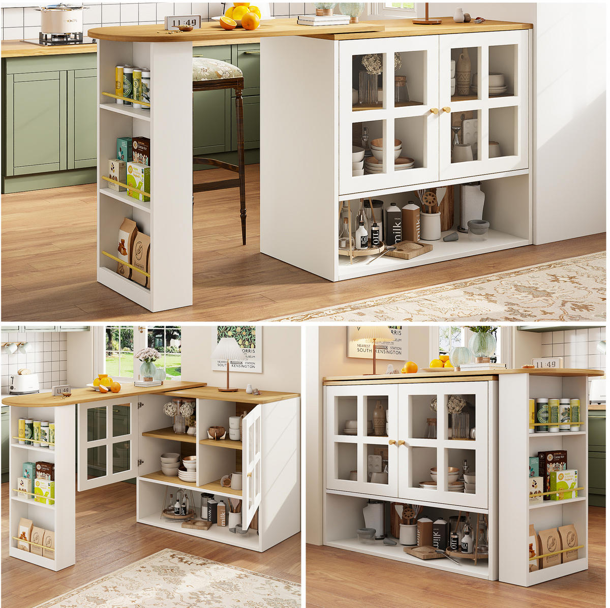 BARSKA omarica 138-204/39/102,5 cm z 360° vrtljivim in raztegljivim sistemom, steklenimi vrati in poličkami, Bela - bela, leseni material (39/102.5/138cm) - Redom